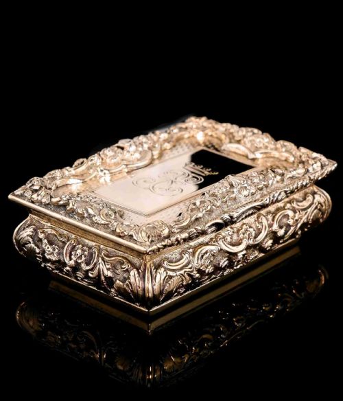 Antique Silver Gilt Table Snuff Box - Yapp & Woodward 1847