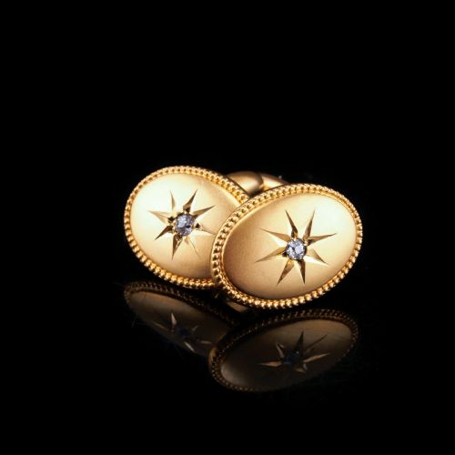 fig 2. Antique Victorian Diamond & 14ct Gold Star Cufflinks - c.1880
