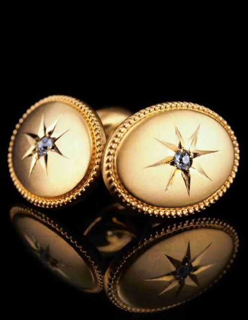 Antique Victorian Diamond & 14ct Gold Star Cufflinks - C.1880