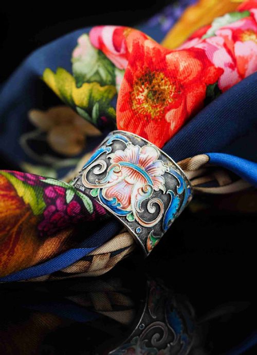 Antique Russian Silver Cloisonne Enamel Scarf/napkin Ring - C.1900