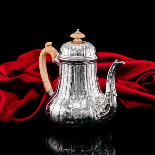fig 2. Antique Solid Silver Coffee Pot with Abercorn Pattern - Robert Garrard 1866
