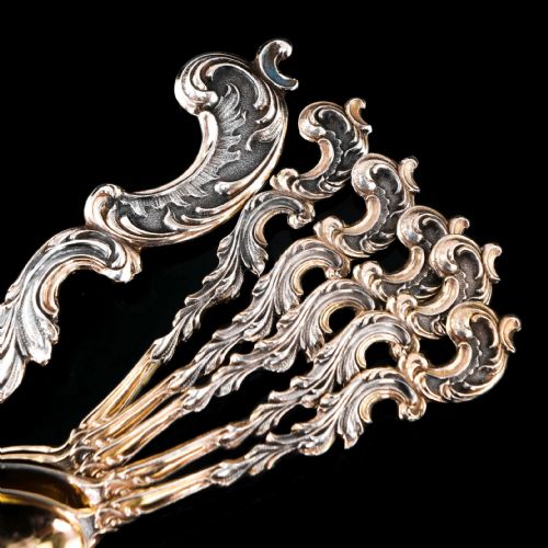 fig 5. Antique German Solid Silver Icecream Server & Spoons in Rococo Style - c.1900