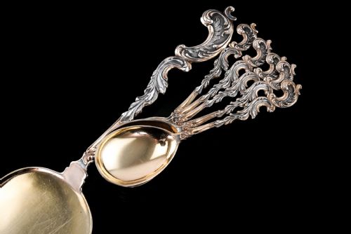 fig 7. Antique German Solid Silver Icecream Server & Spoons in Rococo Style - c.1900