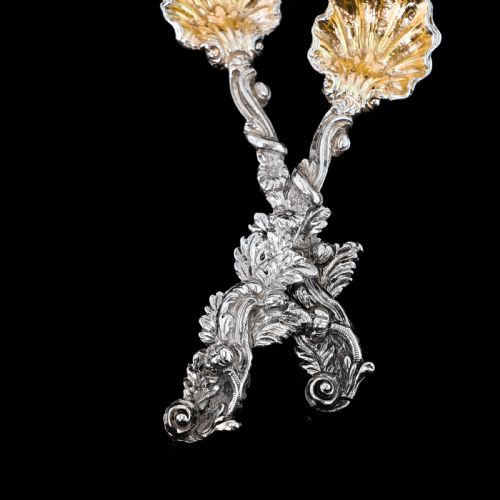 fig 2. Antique Georgian Silver Salt Spoons Rococo Shell Design - 1824