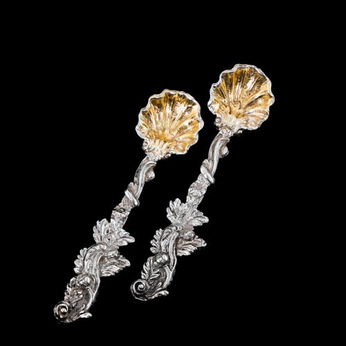 fig 4. Antique Georgian Silver Salt Spoons Rococo Shell Design - 1824