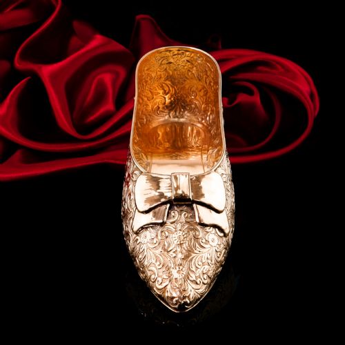fig 4. Large Antique Solid Sterling Silver Gilt Ribbon Shoe - Chester 1913
