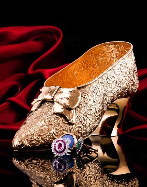 Large Antique Solid Sterling Silver Gilt Ribbon Shoe - Chester 1913