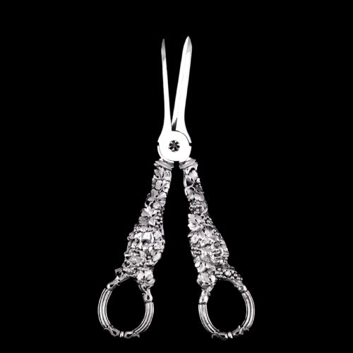 fig 1. Magnificent Antique Georgian Solid Silver Grape Scissors/Shears with Figural Bacchanalia Masks - London c.1830