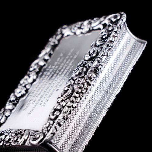 fig 1. Antique Georgian Silver Table Snuff Box with Engine Turned & Floral Border Decorations - 1829