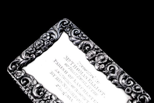 fig 2. Antique Georgian Silver Table Snuff Box with Engine Turned & Floral Border Decorations - 1829
