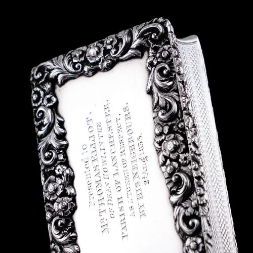 fig 4. Antique Georgian Silver Table Snuff Box with Engine Turned & Floral Border Decorations - 1829