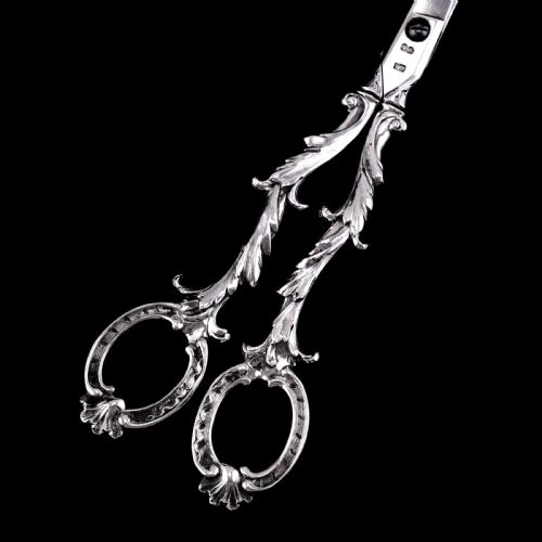 fig 1. Antique Victorian Solid Silver Scissors/Grape Shears Cast Acanthus Design - Francis Higgins 1846