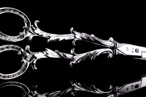 fig 2. Antique Victorian Solid Silver Scissors/Grape Shears Cast Acanthus Design - Francis Higgins 1846
