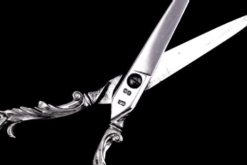 fig 3. Antique Victorian Solid Silver Scissors/Grape Shears Cast Acanthus Design - Francis Higgins 1846