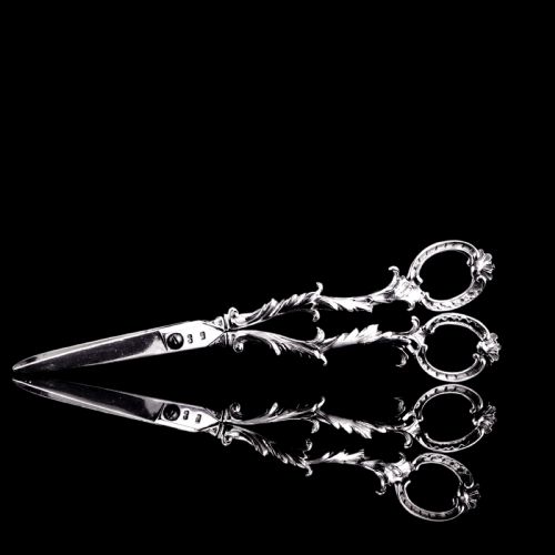fig 4. Antique Victorian Solid Silver Scissors/Grape Shears Cast Acanthus Design - Francis Higgins 1846
