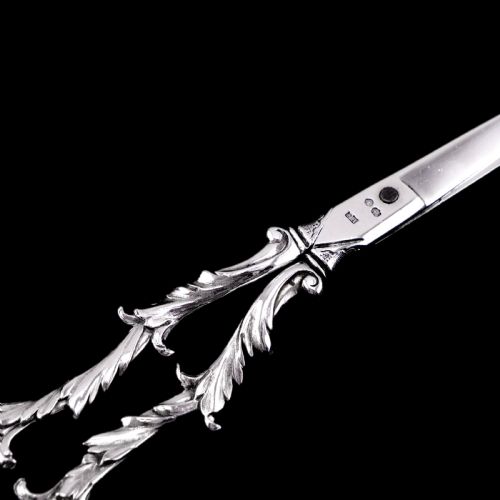 fig 6. Antique Victorian Solid Silver Scissors/Grape Shears Cast Acanthus Design - Francis Higgins 1846