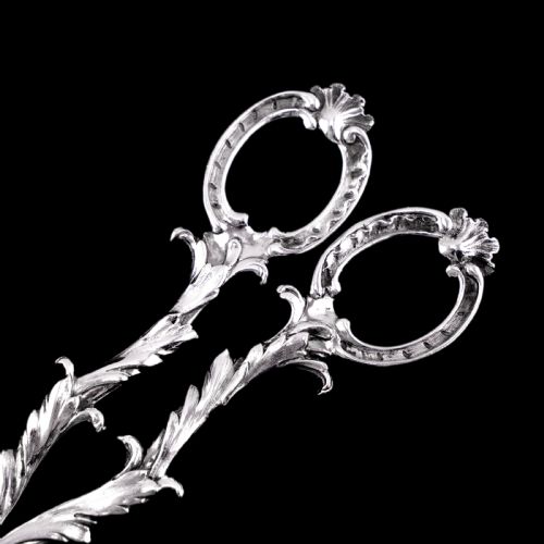 fig 7. Antique Victorian Solid Silver Scissors/Grape Shears Cast Acanthus Design - Francis Higgins 1846