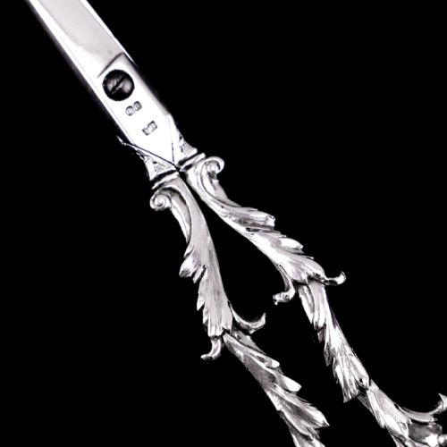 fig 8. Antique Victorian Solid Silver Scissors/Grape Shears Cast Acanthus Design - Francis Higgins 1846