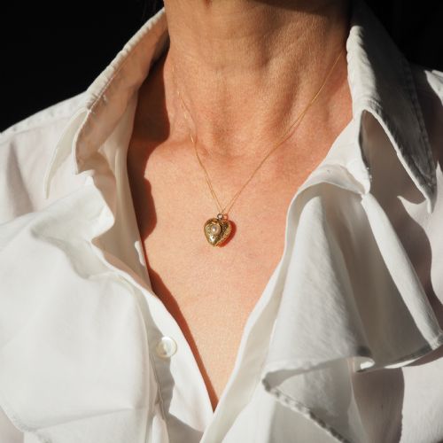 fig 2. Antique Victorian 18ct Gold Heart Shaped Charm Pendant with Pearl - c.1890