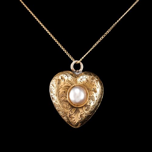 fig 8. Antique Victorian 18ct Gold Heart Shaped Charm Pendant with Pearl - c.1890