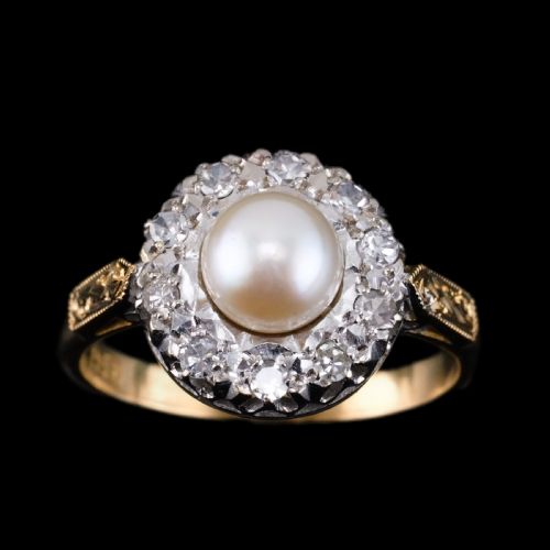Antique Pearl & Diamond Cluster Ring 18ct Gold - C.1900s