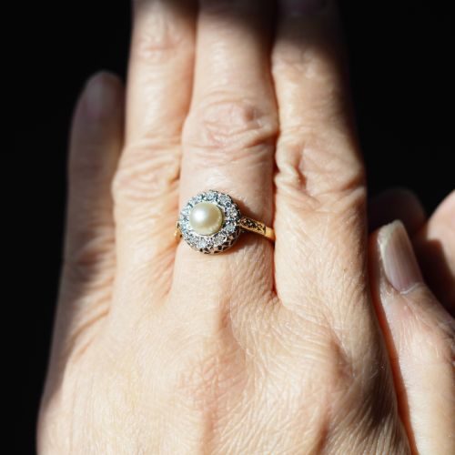 fig 1. Antique Pearl & Diamond Cluster Ring 18ct Gold - c.1900s