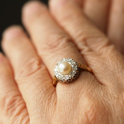 fig 2. Antique Pearl & Diamond Cluster Ring 18ct Gold - c.1900s