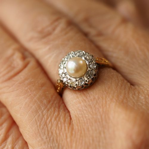 fig 3. Antique Pearl & Diamond Cluster Ring 18ct Gold - c.1900s