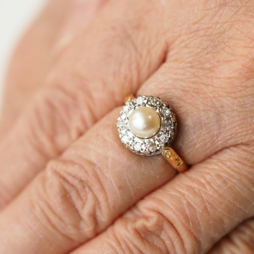 fig 4. Antique Pearl & Diamond Cluster Ring 18ct Gold - c.1900s