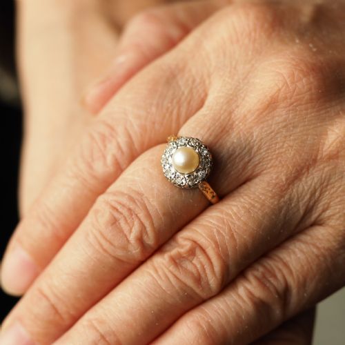fig 6. Antique Pearl & Diamond Cluster Ring 18ct Gold - c.1900s