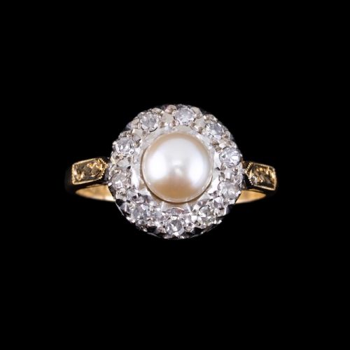 fig 7. Antique Pearl & Diamond Cluster Ring 18ct Gold - c.1900s