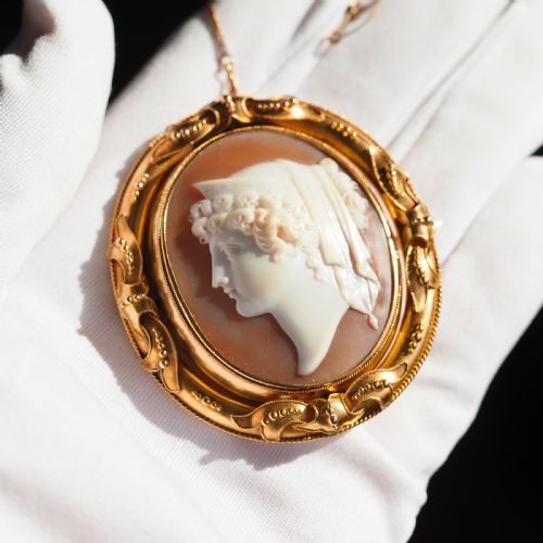 fig 1. Antique Victorian Large 18K Gold Cameo Brooch Pendant Locket - c.1860