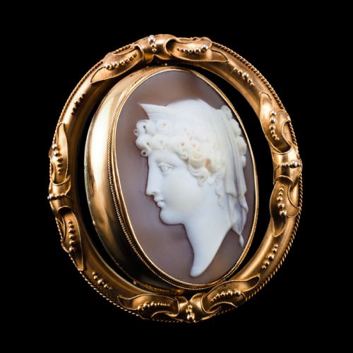 fig 8. Antique Victorian Large 18K Gold Cameo Brooch Pendant Locket - c.1860