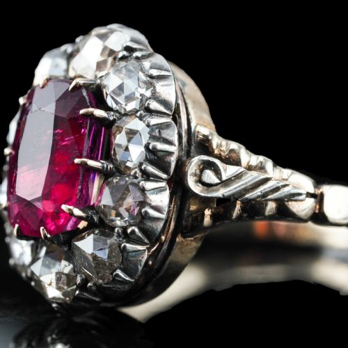 fig 4. Antique Victorian Rubellite/Pink Tourmaline & Diamond Cluster Ring - c.1880