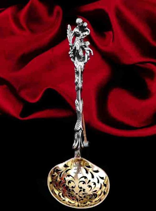 Rare Antique Victorian Solid Silver Sugar Sifter/caster Spoon with Figural Terminal - 1854