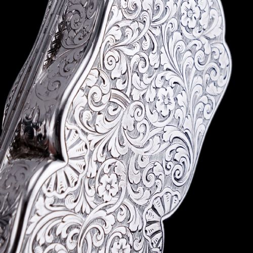 fig 3. Antique Victorian Solid Silver Snuff Box with Scrolled Acanthus Engravings - Nathaniel Mills 1840
