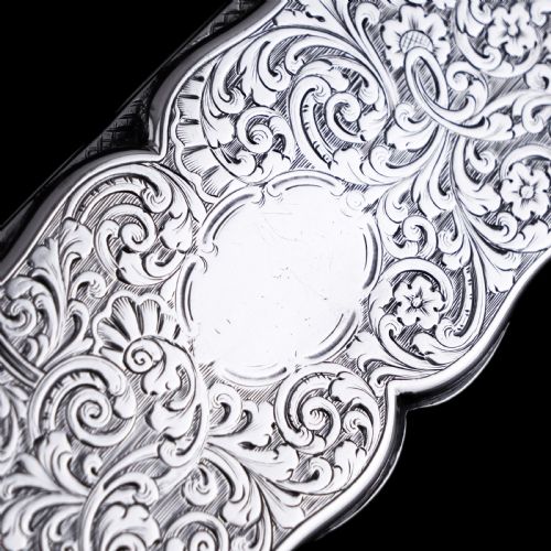 fig 5. Antique Victorian Solid Silver Snuff Box with Scrolled Acanthus Engravings - Nathaniel Mills 1840
