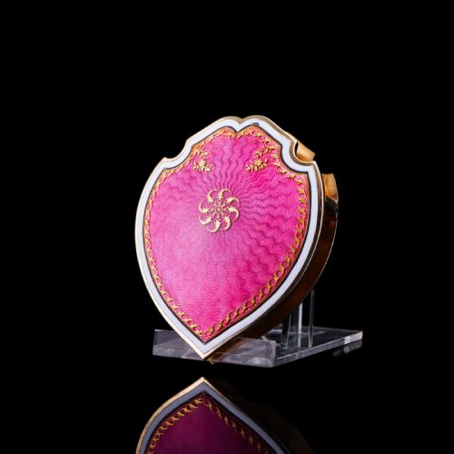 fig 1. Antique French Solid Silver Gilt Pink Enamel Guilloche Large Paper Clip - c.1880