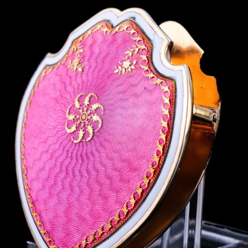fig 6. Antique French Solid Silver Gilt Pink Enamel Guilloche Large Paper Clip - c.1880