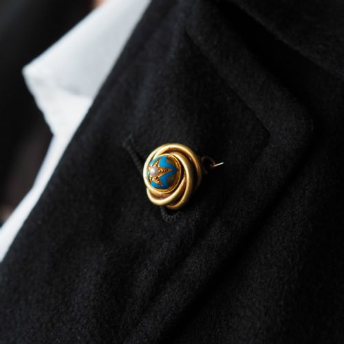 fig 2. Antique Victorian 18ct Gold Star Blue Enamel Pearl Brooch Pin - c.1880