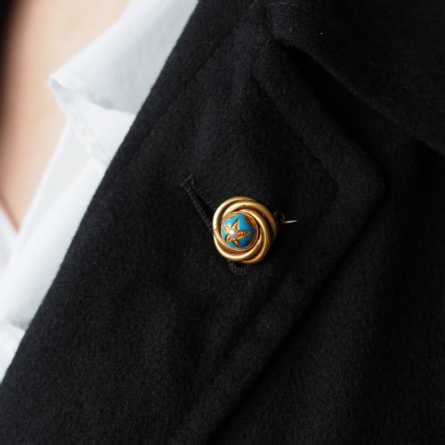 fig 3. Antique Victorian 18ct Gold Star Blue Enamel Pearl Brooch Pin - c.1880