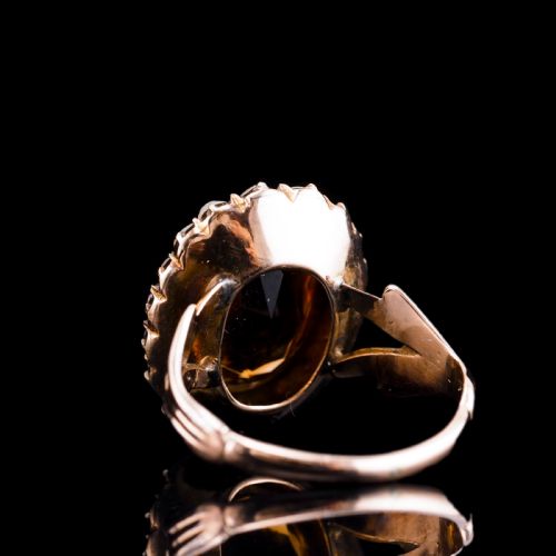fig 7. Antique Victorian Citrine & Seed Pearl Cluster Ring 9ct Gold - c.1890