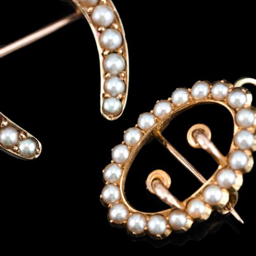 fig 3. Antique Victorian 15ct Gold Seed Pearl Buckle Pendant Brooch Necklace - c.1890