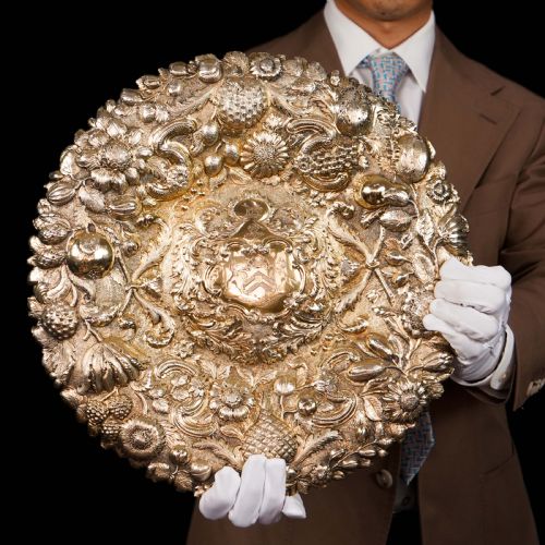 Antique Georgian Solid Silver Gilt Charger/sideboard Dish Baronet Coat of Arms - London 1809
