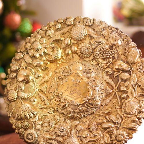 fig 1. Antique Georgian Solid Silver Gilt Charger/Sideboard Dish Baronet Coat of Arms - London 1809