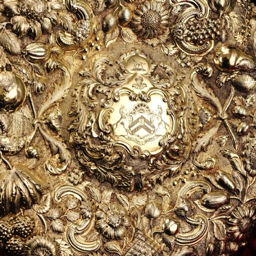 fig 8. Antique Georgian Solid Silver Gilt Charger/Sideboard Dish Baronet Coat of Arms - London 1809
