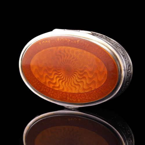 Antique Sterling Silver Box with Orange Guilloche Enamel - David Andersen C.1900