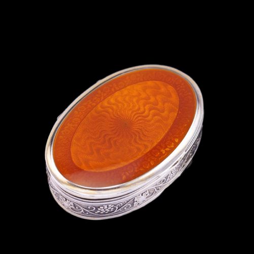 fig 2. Antique Sterling Silver Box with Orange Guilloche Enamel - David Andersen c.1900
