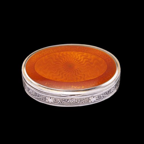 fig 3. Antique Sterling Silver Box with Orange Guilloche Enamel - David Andersen c.1900