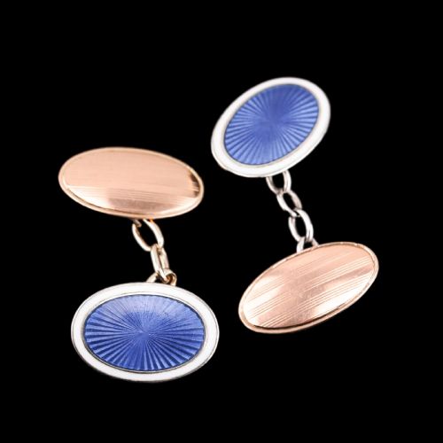 fig 4. Antique Gold Cufflinks with Blue Guilloche Enamel 9ct Gold & Sterling Silver - Victorian c.1863